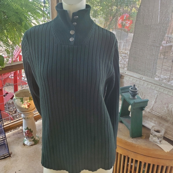 Cute army green cotton knit Lauren Ralph Lauren Button Up Turtle neck sweater M - Picture 3 of 13